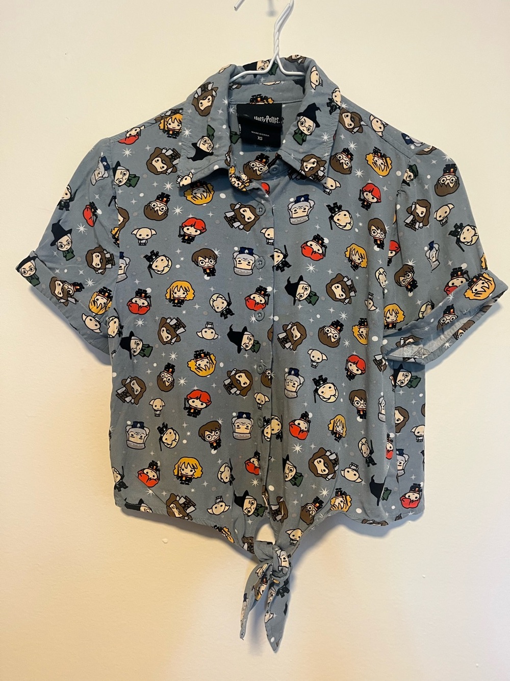 Warner Bros. Harry Potter Blue Cartoon Character Tie-Front Button shirt